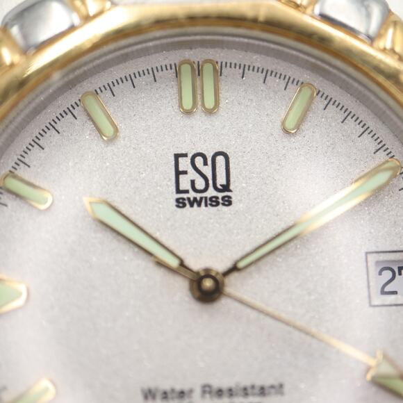 ESQ Swiss Watch Men 36mm Two Tone Date Glitter Dial Stainless Steel New Battery - Picture 6 of 16